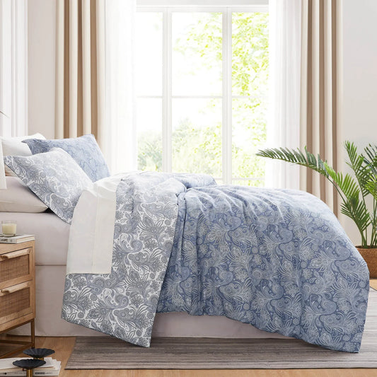 Paisly Garden Reversible Comforter Set, Blue