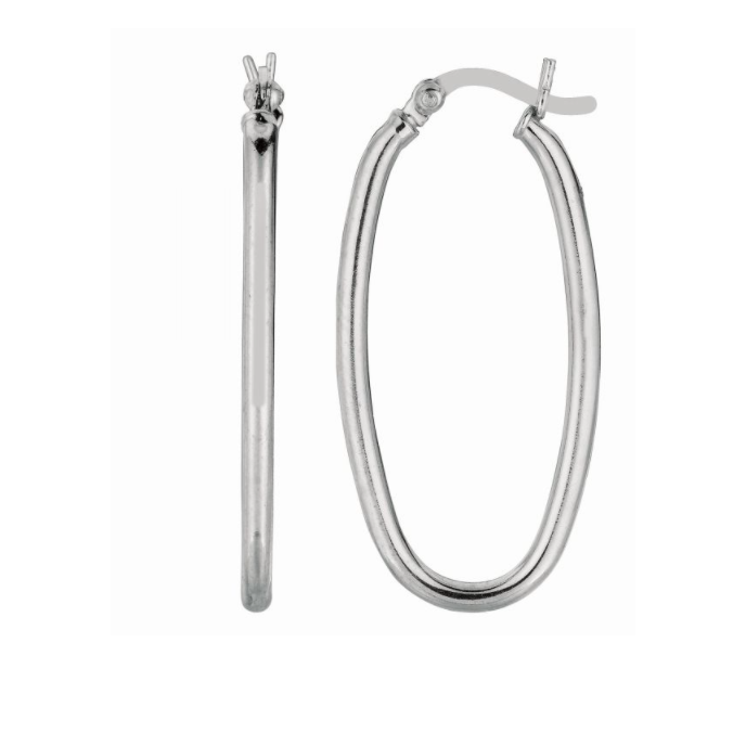 Long Oval Hoop Earrings, 14mm