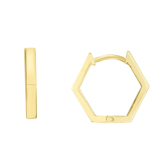 14K Hexagon Hoops